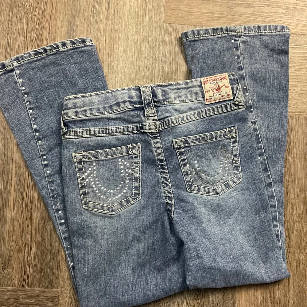 Y2K True Religion Rhinestone Embellished Joey Hi Rise Flare Jeans Girls‎ 8 Blue